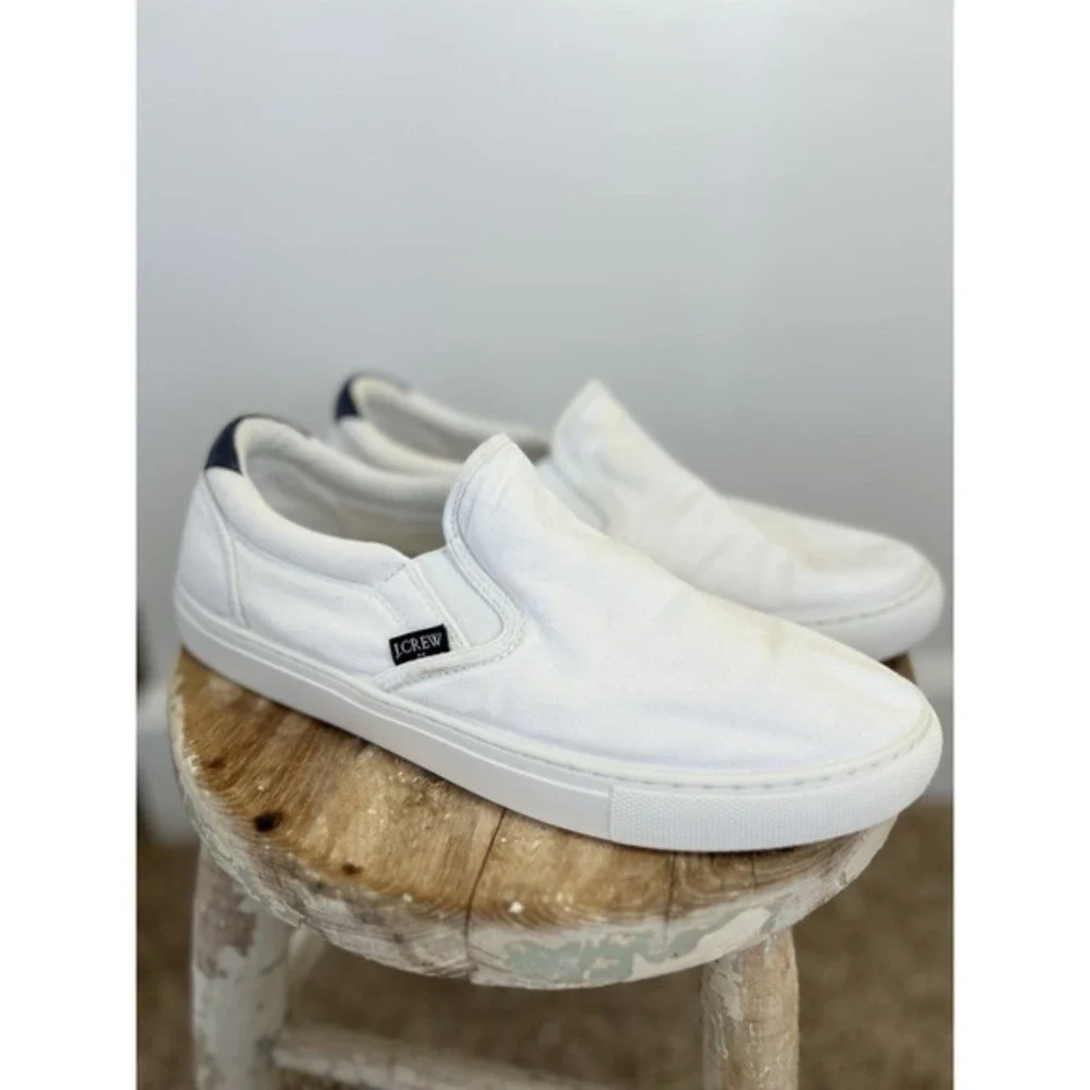 J.‎ Crew Factory Men's Canvas Slip-On Sneakers Sz 9.5 in White